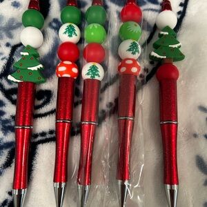 Festive Red Christmas Tree Pens